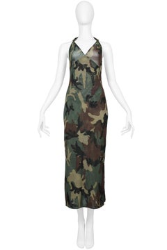 Dior By John Galliano Camouflage Mesh Halter Gown with "D" Hardware 2001