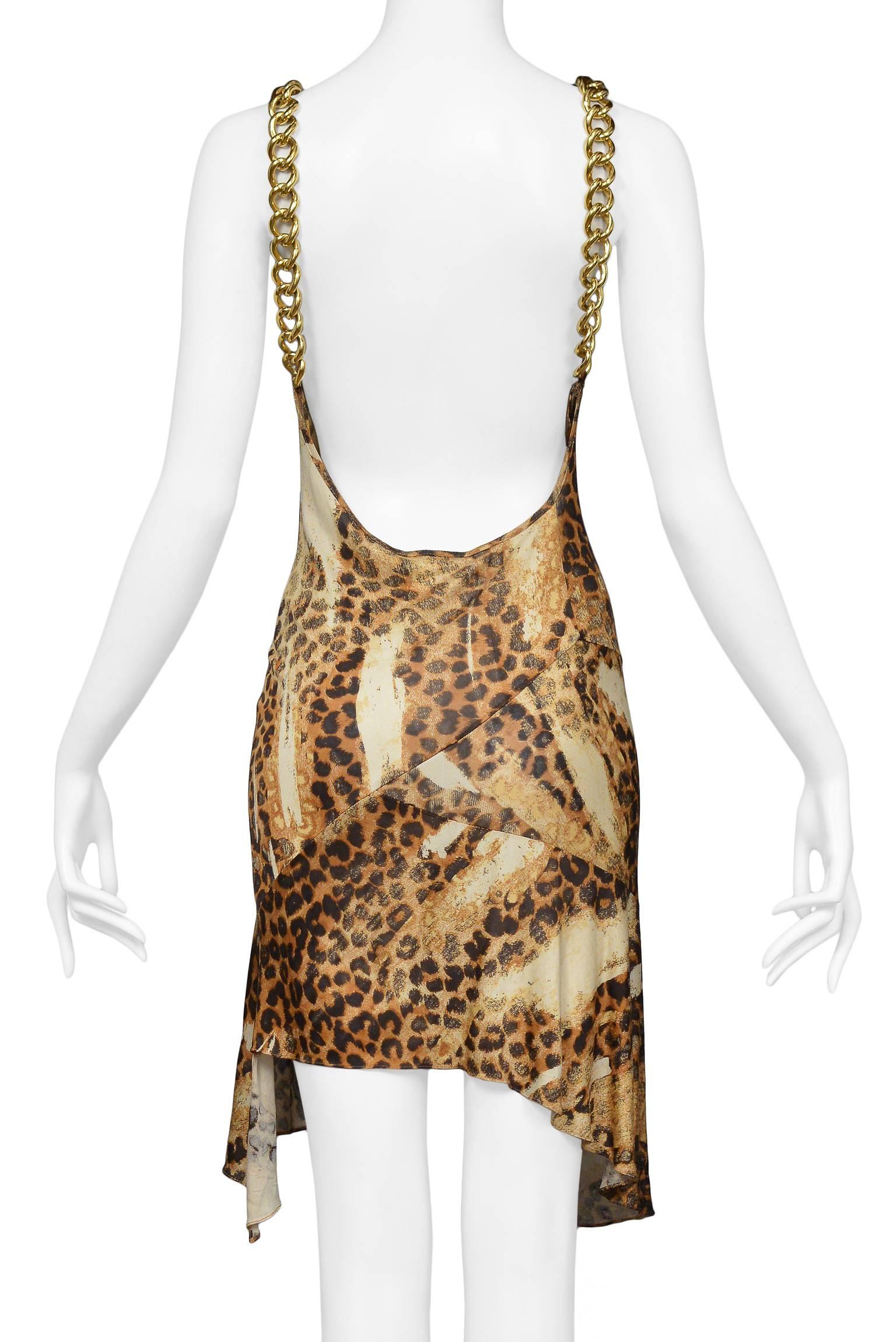 Brown Iconic Dior By Galliano Gold Chain & ID Logo Necklace Leopard Dress Runway 2000