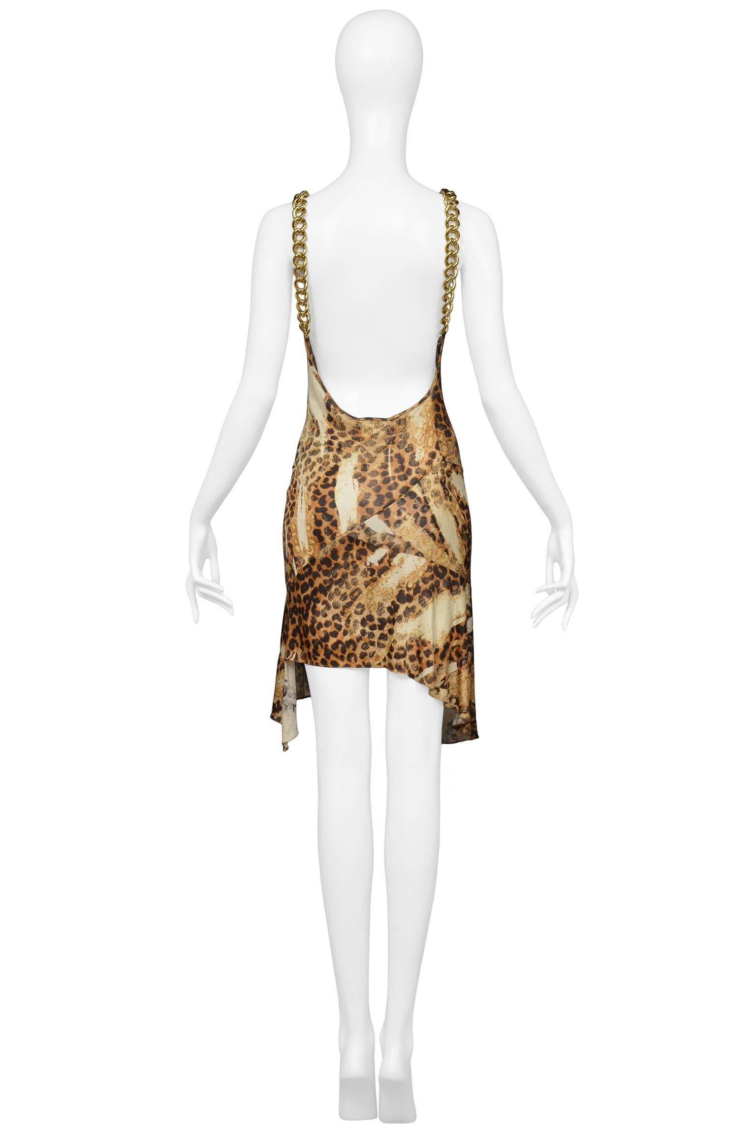 Iconic Dior By Galliano Gold Chain & ID Logo Necklace Leopard Dress Runway 2000 In Excellent Condition In Los Angeles, CA