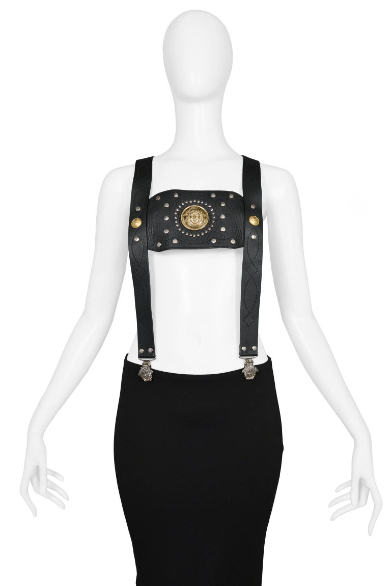 Rare Versace Leather Studded Suspender w Medusa Hardware and
