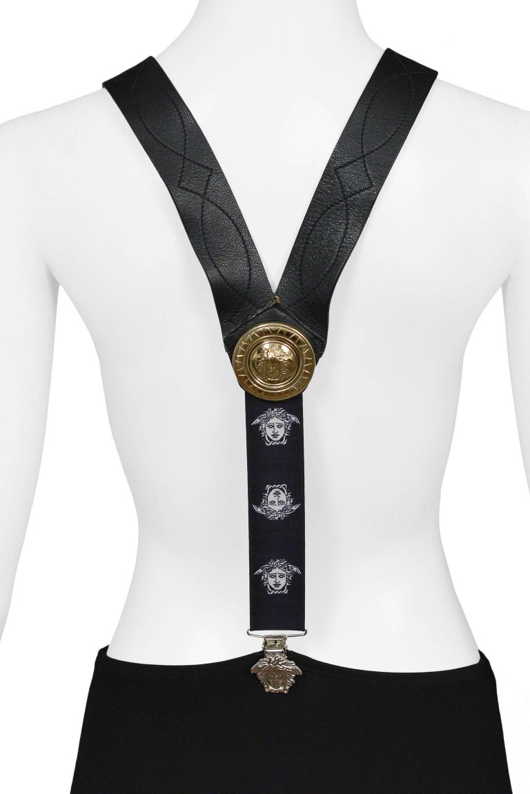 Rare Versace Leather Studded Suspender w Medusa Hardware and
