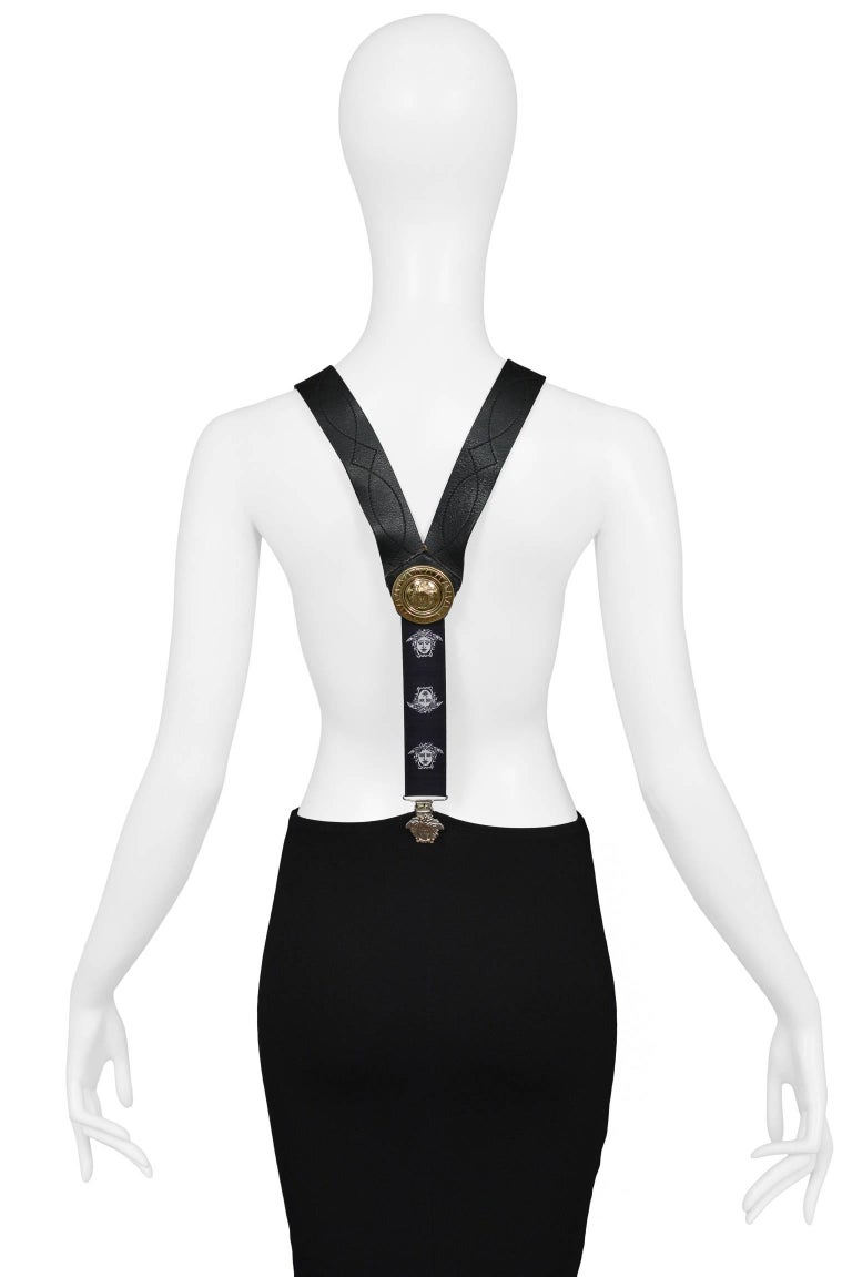 Rare Versace Leather Studded Suspender w Medusa Hardware and