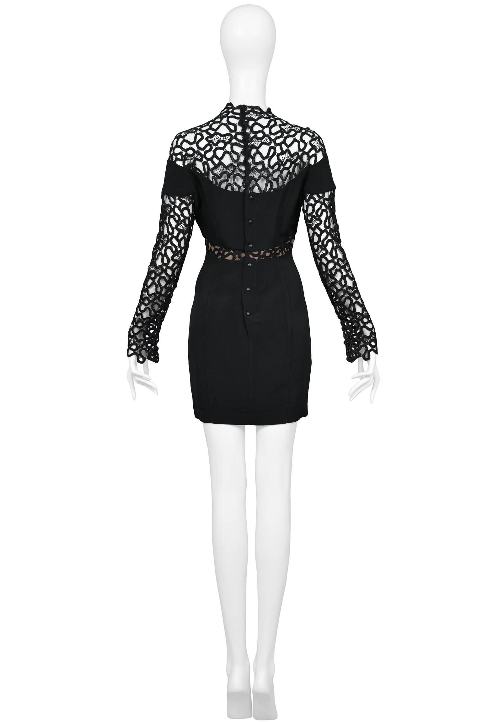 Thierry Mugler Black Lace and Insets Long Sleeve Mini Cocktail Dress at ...