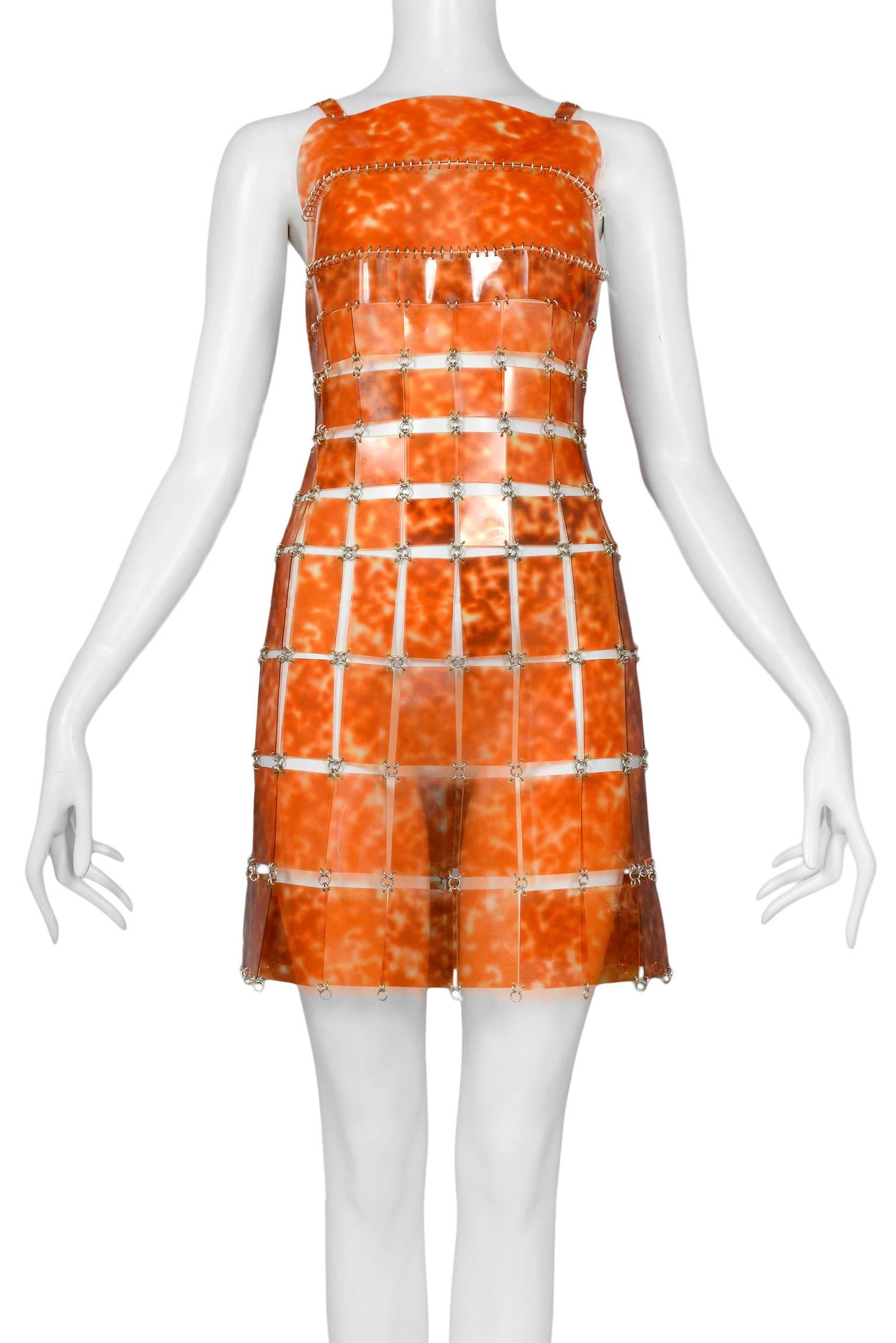 Iconic Paco Rabanne Futuristic Tortoise Vinyl & Metal Disc Dress In Excellent Condition In Los Angeles, CA