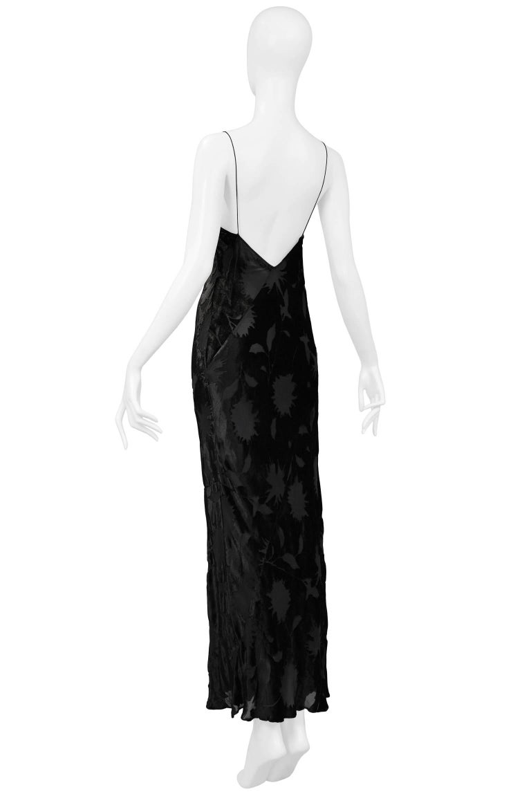 Vintage 1990's Calvin Klein Black Velvet Burnout Bias Slip Gown at ...