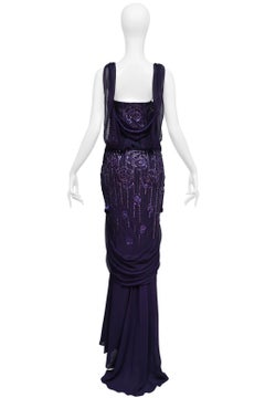 Christian Dior By John Galliano Purple Beaded Chiffon Gown 2005