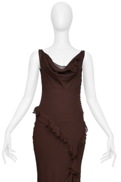 Christian Dior By John Galliano Brown Gown With Chiffon Ruffles