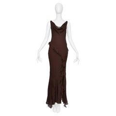 Christian Dior By John Galliano Brown Gown With Chiffon Ruffles