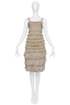 Christian Dior By John Galliano Tan Dress With White Feathers 2011