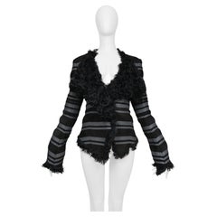 Balenciaga By Ghesquiere Black With Grey Stripes Shearling Jacket