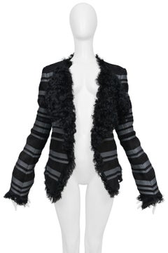 Balenciaga By Ghesquiere Black With Grey Stripes Shearling Jacket