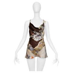 Roberto Cavalli Brown Printed Silk Halter Top With Chain C. 2003