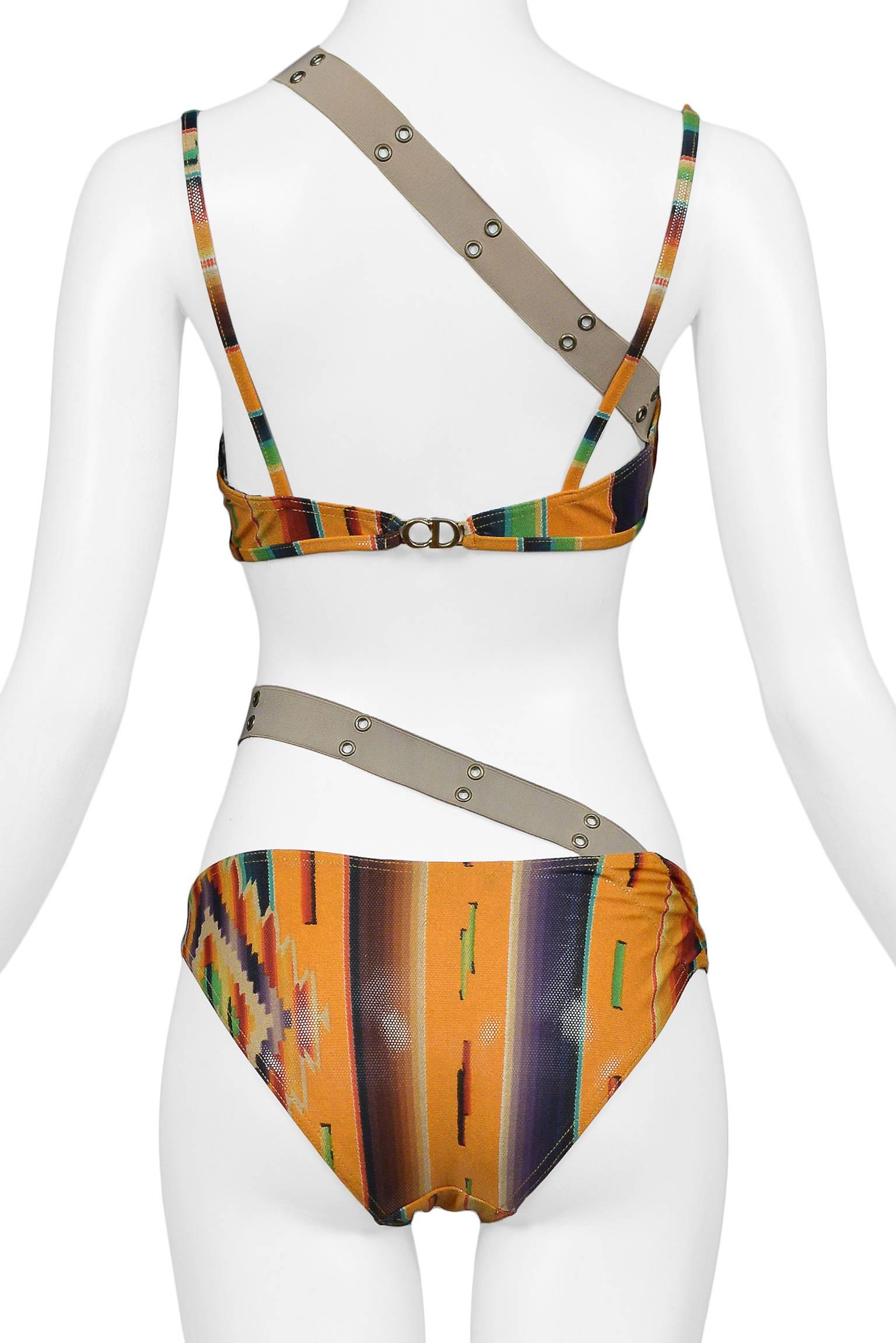 Women's Dior By Galliano Runway Navajo Print Bikini w Cargo Straps 2002  Never Worn