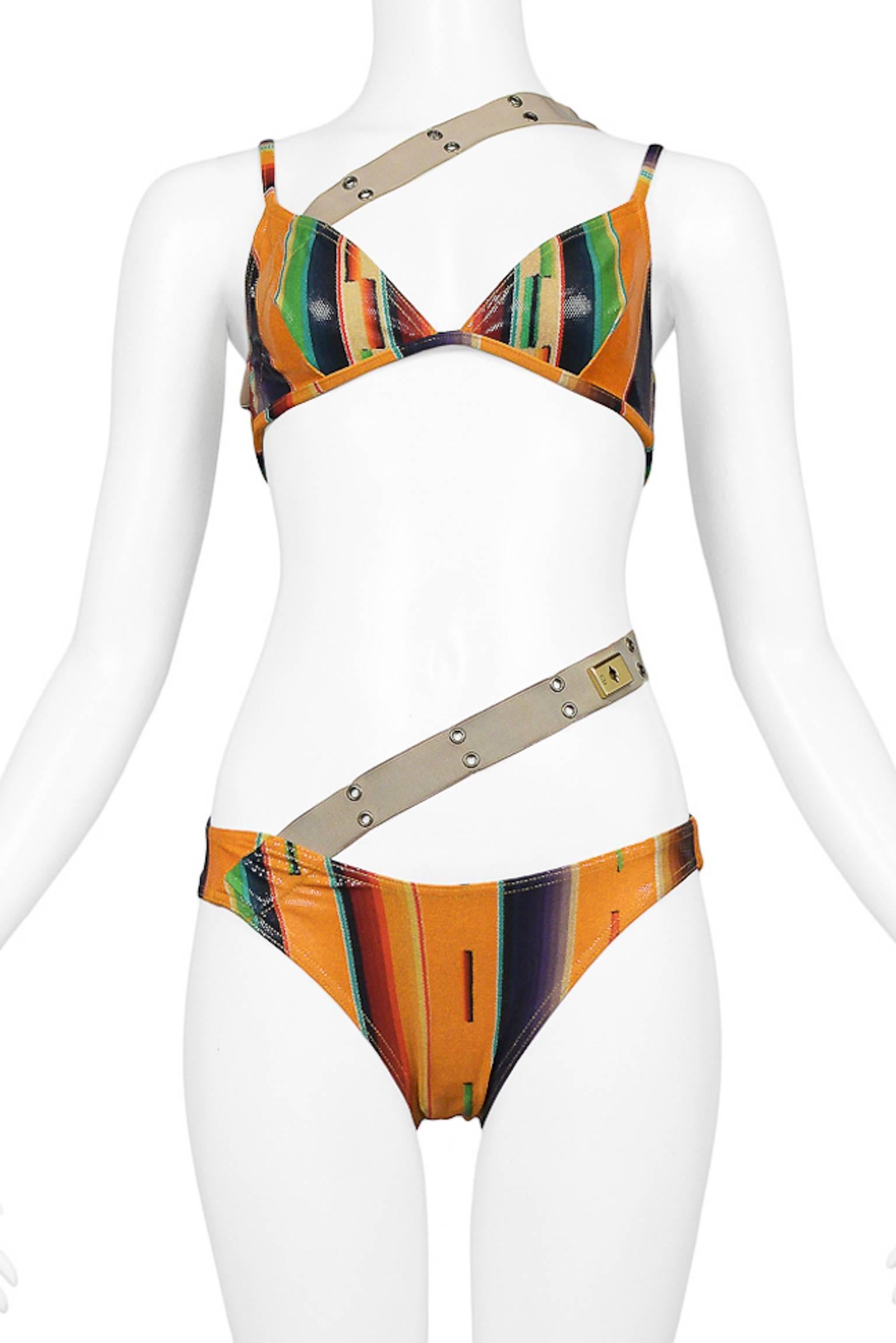 Dior By Galliano Runway Navajo Print Bikini w Cargo Straps 2002  Never Worn In New Condition In Los Angeles, CA