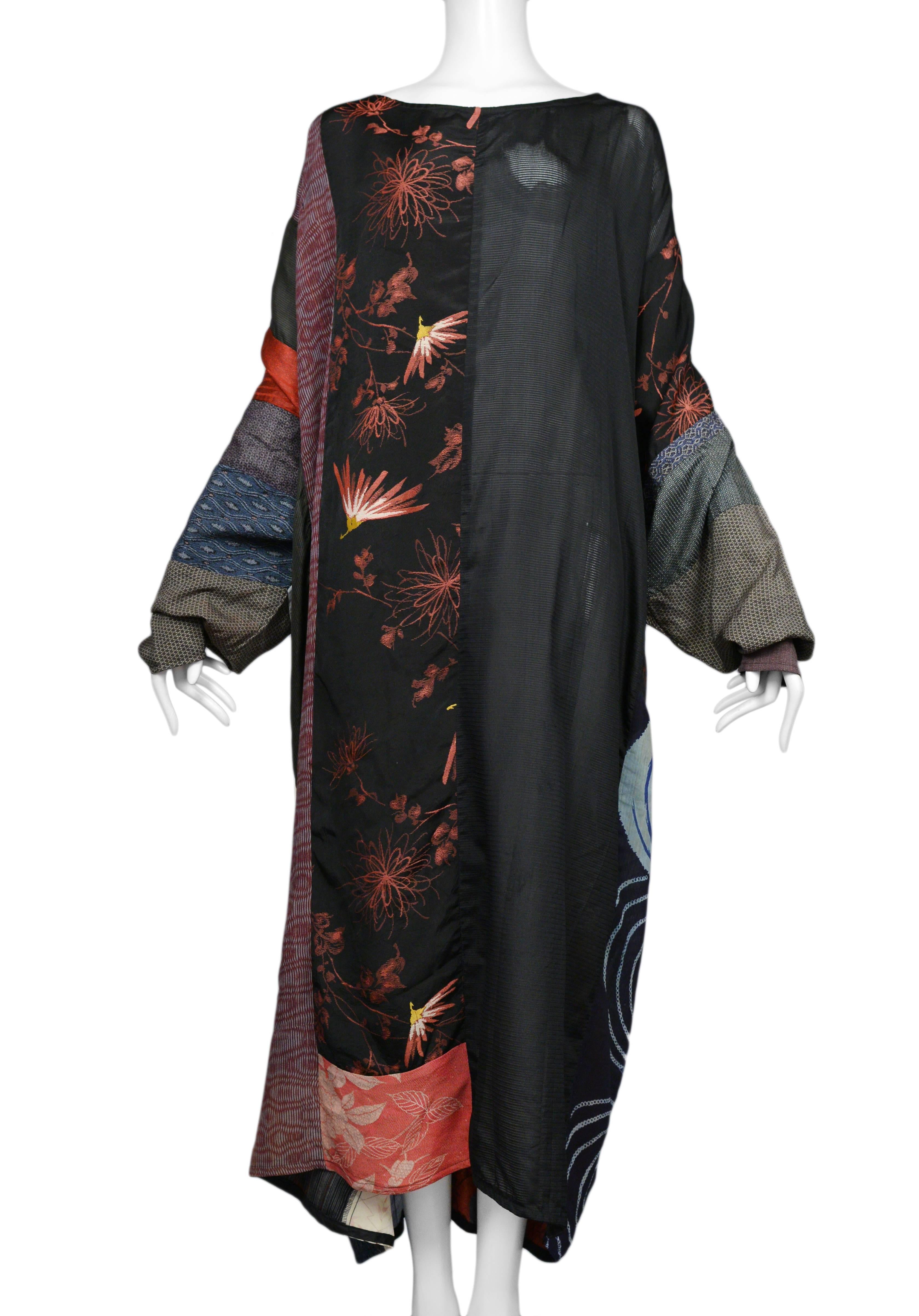 Women's or Men's Vintage Grau Japanese Kimono Patchwork Caftan Gown 1980s