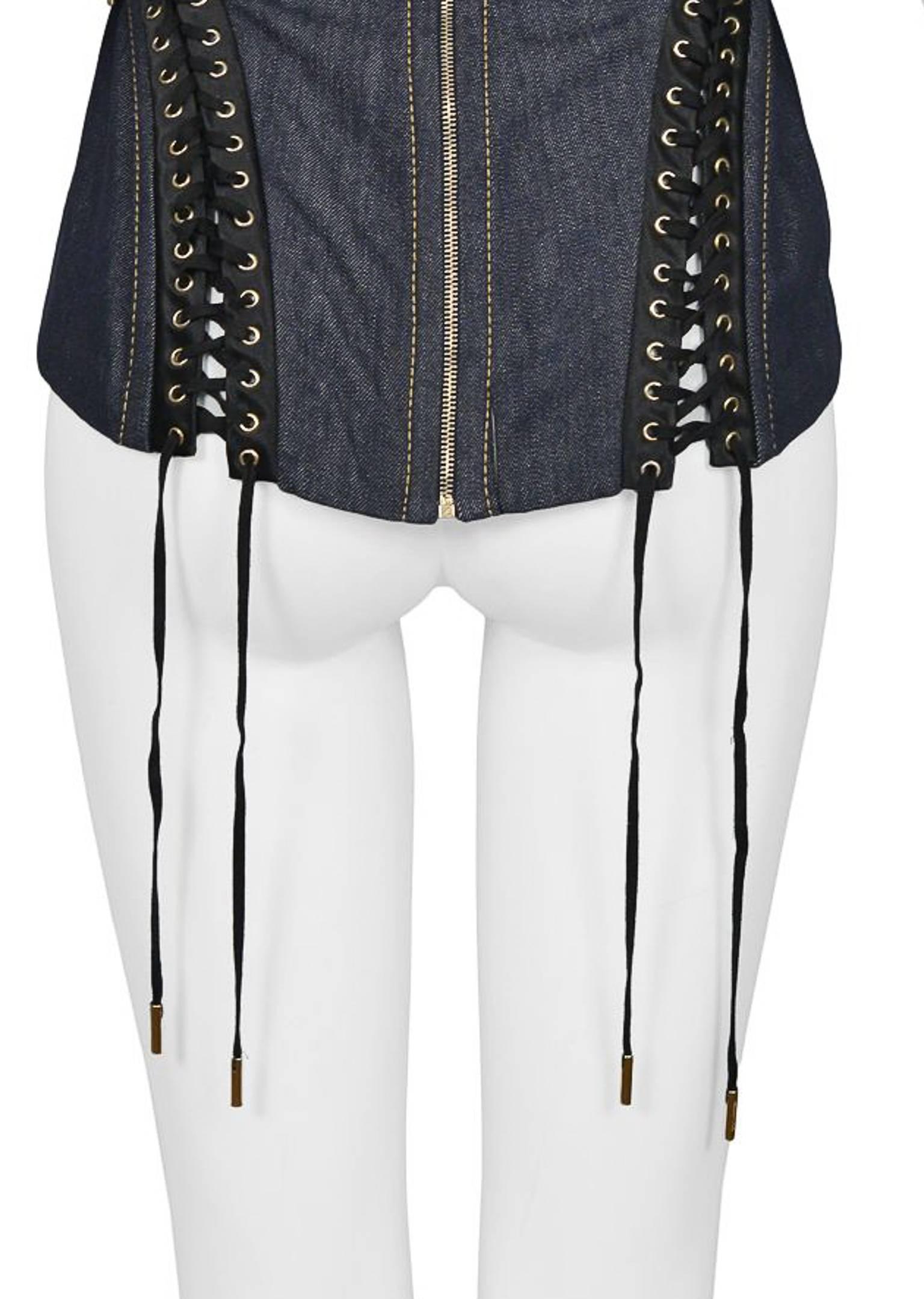 Dolce & Gabbana Dark Denim Corset Bustier Top with Black Laces 3