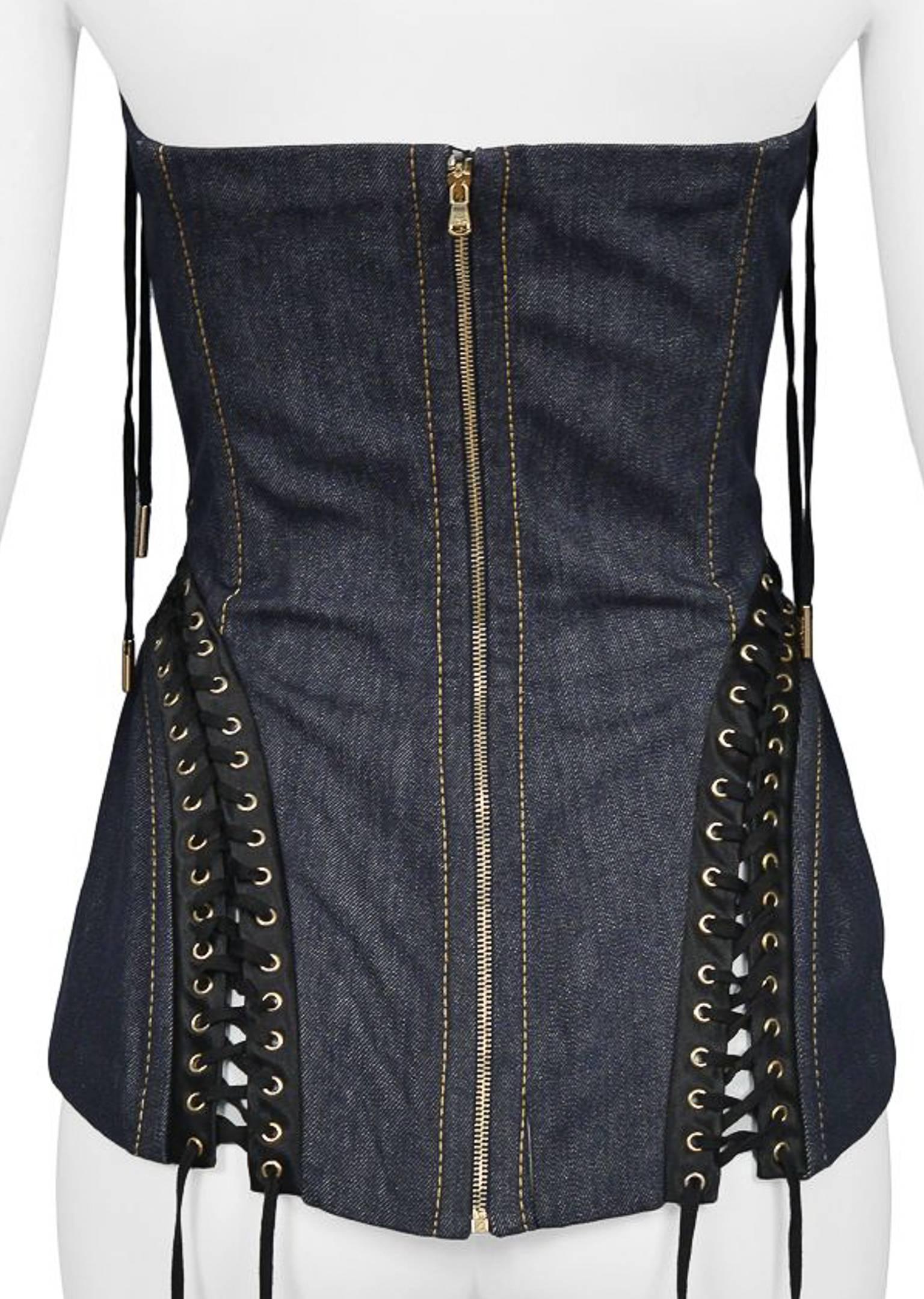 Dolce & Gabbana Dark Denim Corset Bustier Top with Black Laces  2