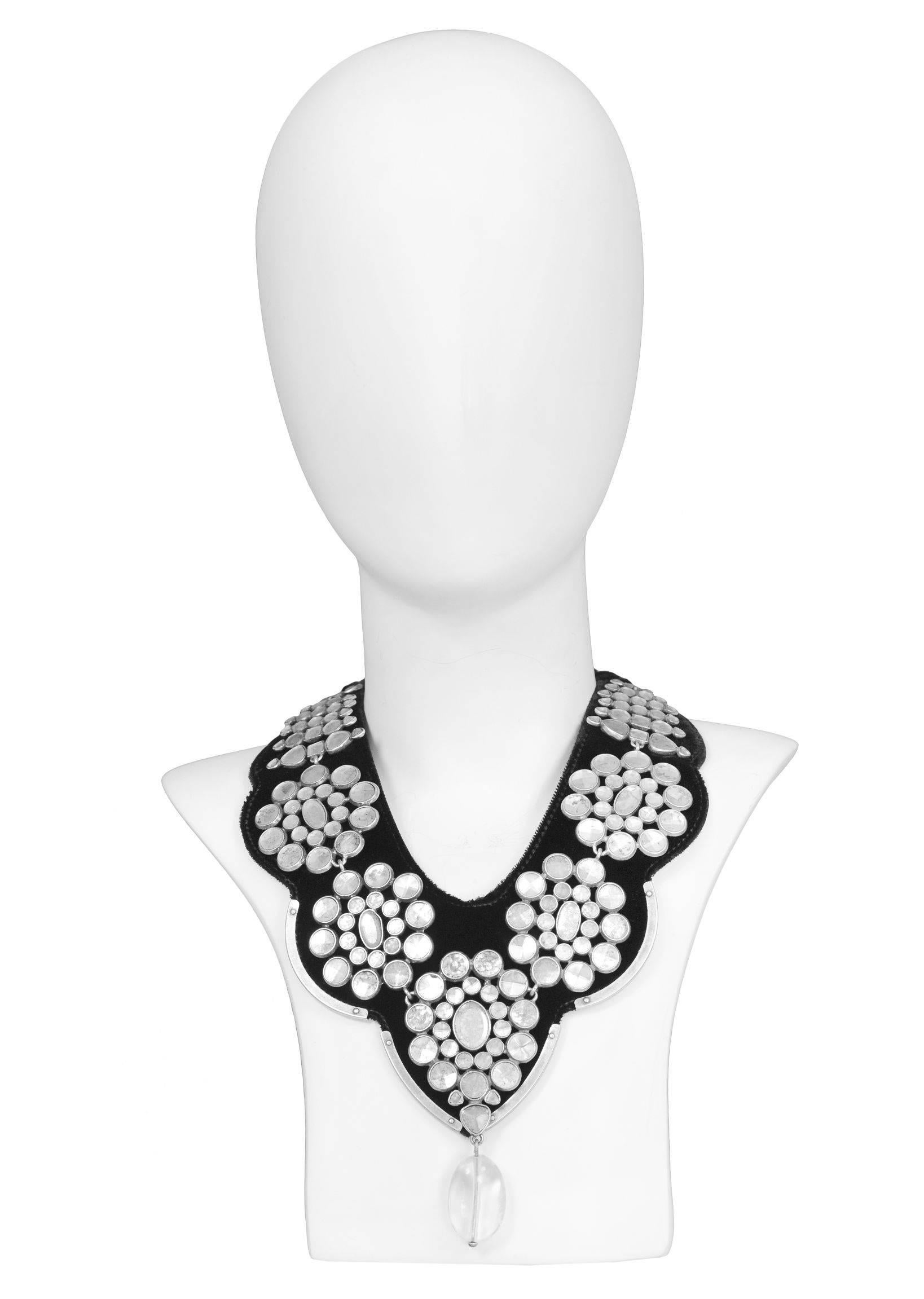 YSL By Tom Ford Black Velvet Mughal Bib Necklace w Rock Quartz Crystal 2002 In New Condition In Los Angeles, CA