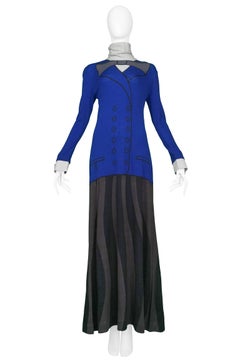 Roberta di Camerino Blue Grey & Black Bow Maxi Dress