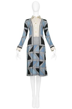 Roberto Di Camerino  Blue, Black & Grey GEO Day Dress