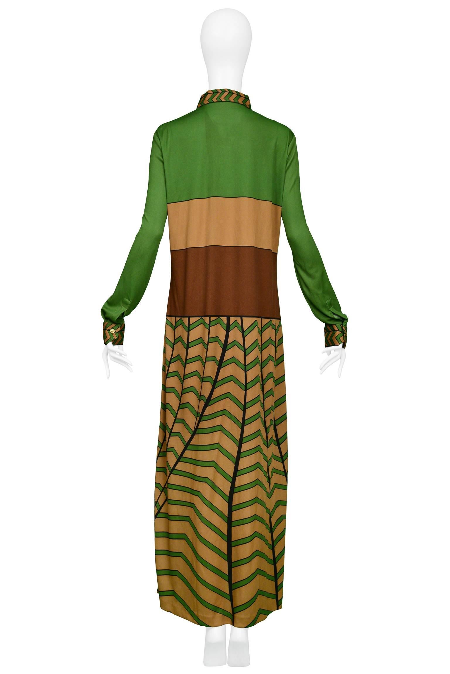 Tan Brown & Green Zig Zag Maxi Dress  For Sale 1