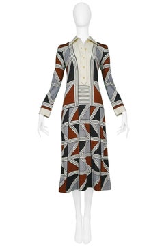 Roberta di Camerino Grey, Black & Burgundy Geo Day Dress