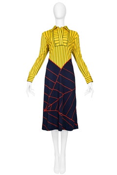 Roberta di Camerino Yellow, Red & Blue Stripe Day Dress