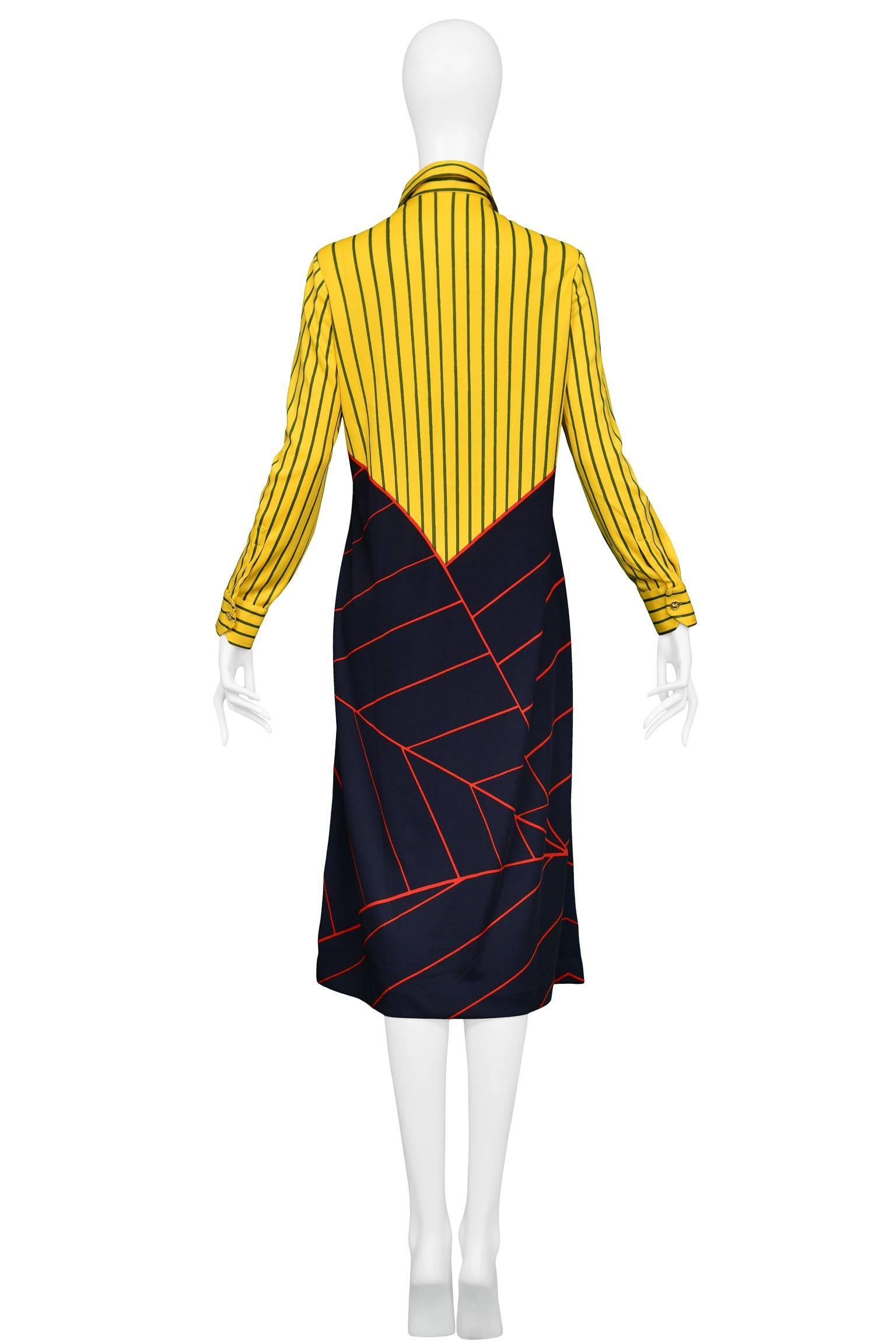 Black Roberta di Camerino Yellow, Red & Blue Stripe Day Dress 