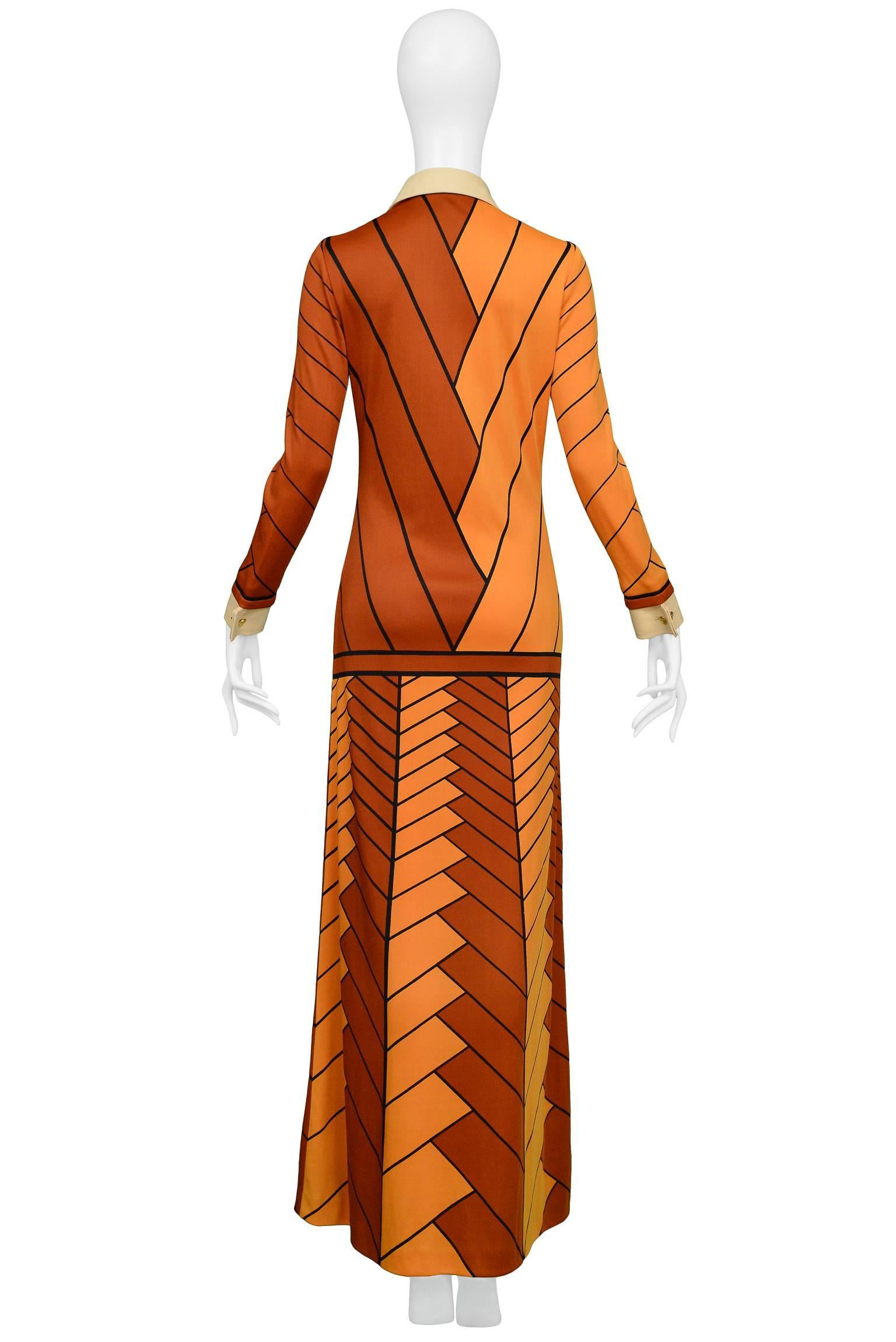 Women's Roberta di Camerino Orange & Rust Chevron Maxi Dress 