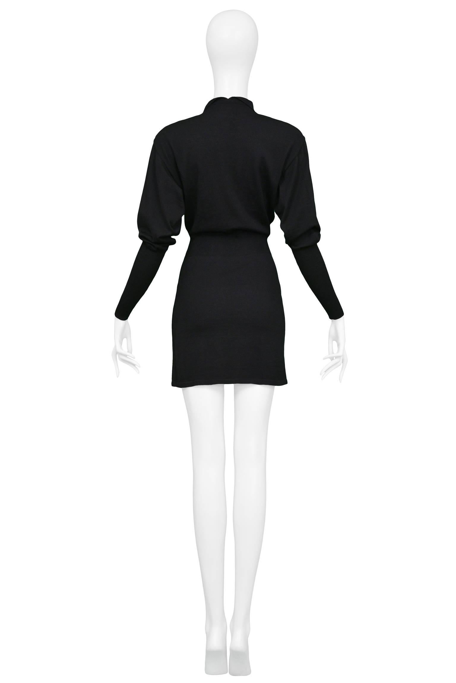 Vintage Azzedine Alaia Black Knit Blouson Sleeve Dress  1