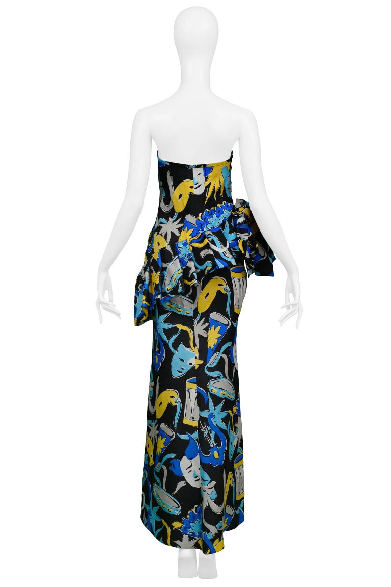 Vintage Yves Saint Laurent Masquerade & Stars Picasso Style Print Evening Gown In Excellent Condition In Los Angeles, CA