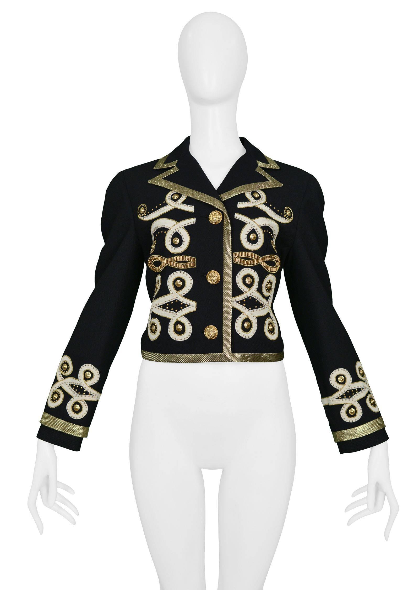 Black Vintage Gianni Versace Baroque Metallic Applique & Gold Studded Jacket