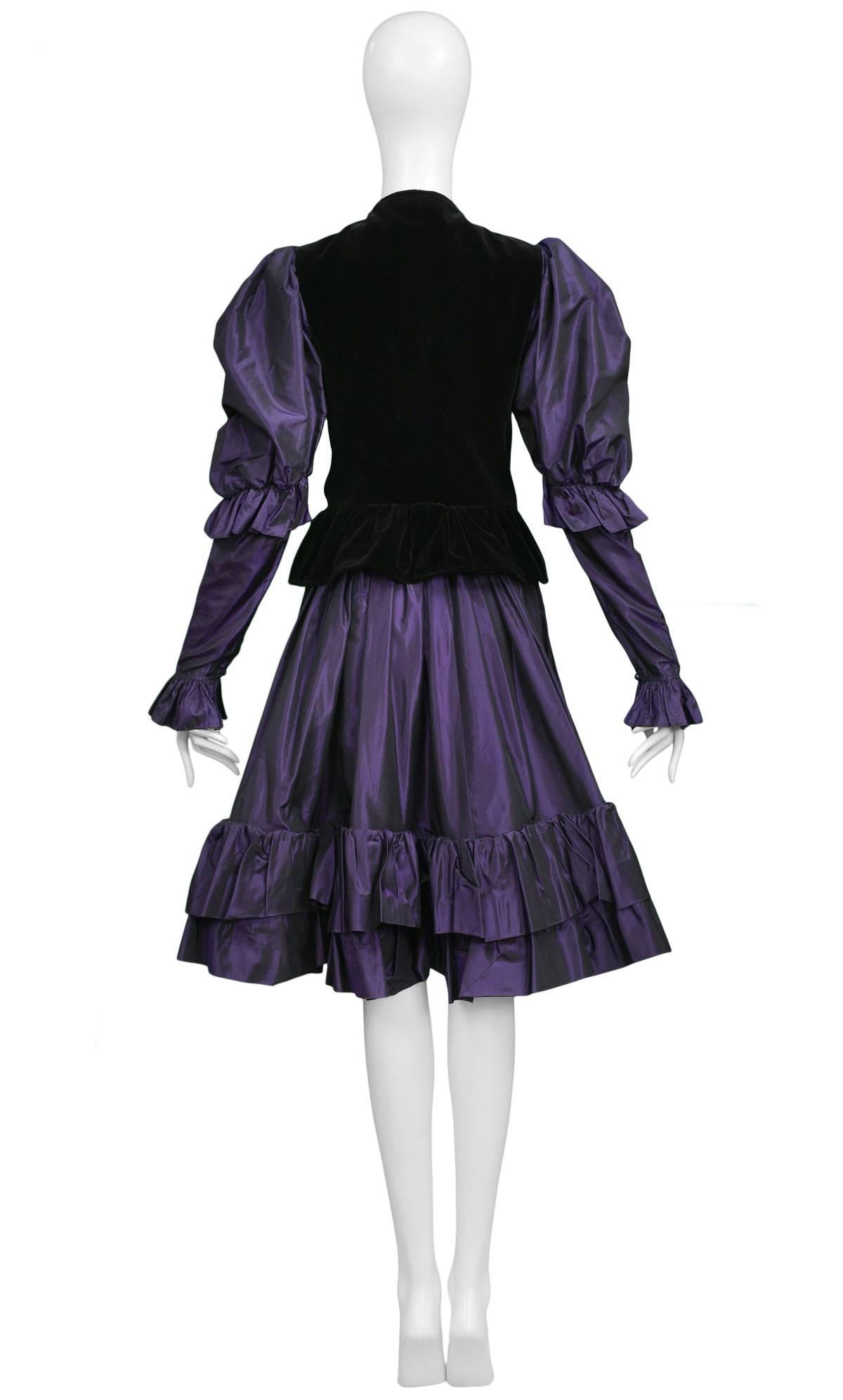 Women's Yves Saint Laurent Velvet & Royal Purple Taffeta Ruffle Skirt Ensemble 1982 For Sale