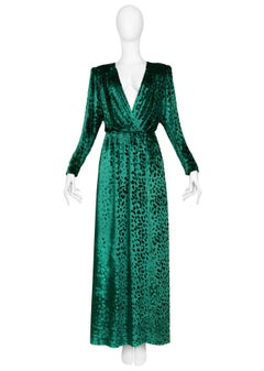 Yves Saint Laurent Vintage Emerald Green Velvet Leopard Gown