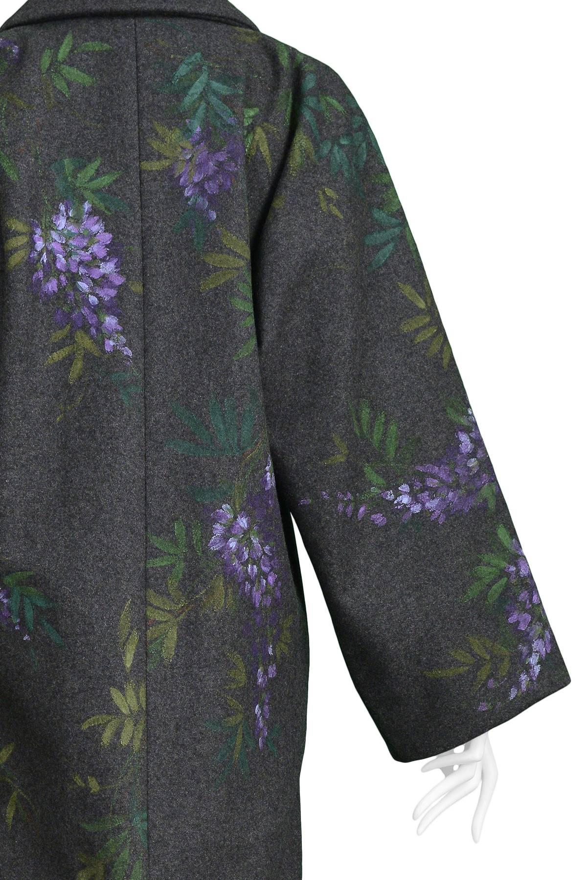 Vintage Dolce & Gabbana Hand-painted Flowers + Birds Wool Kimono Coat 1998 In Excellent Condition In Los Angeles, CA