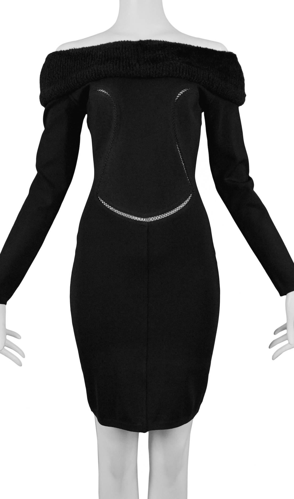 black dress with fur trim