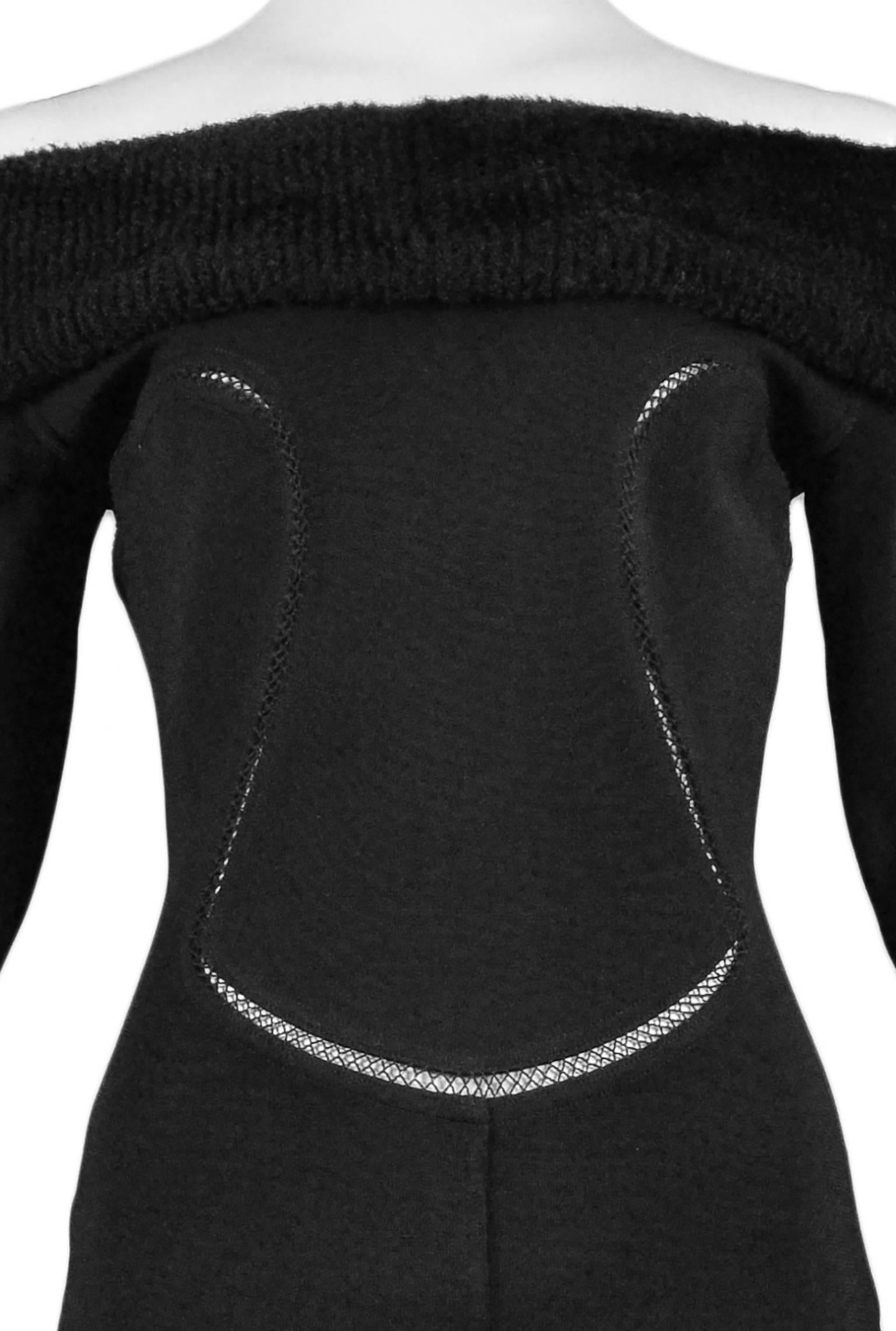 Women's Vintage Alaia Black Faux Fur Collar Dress