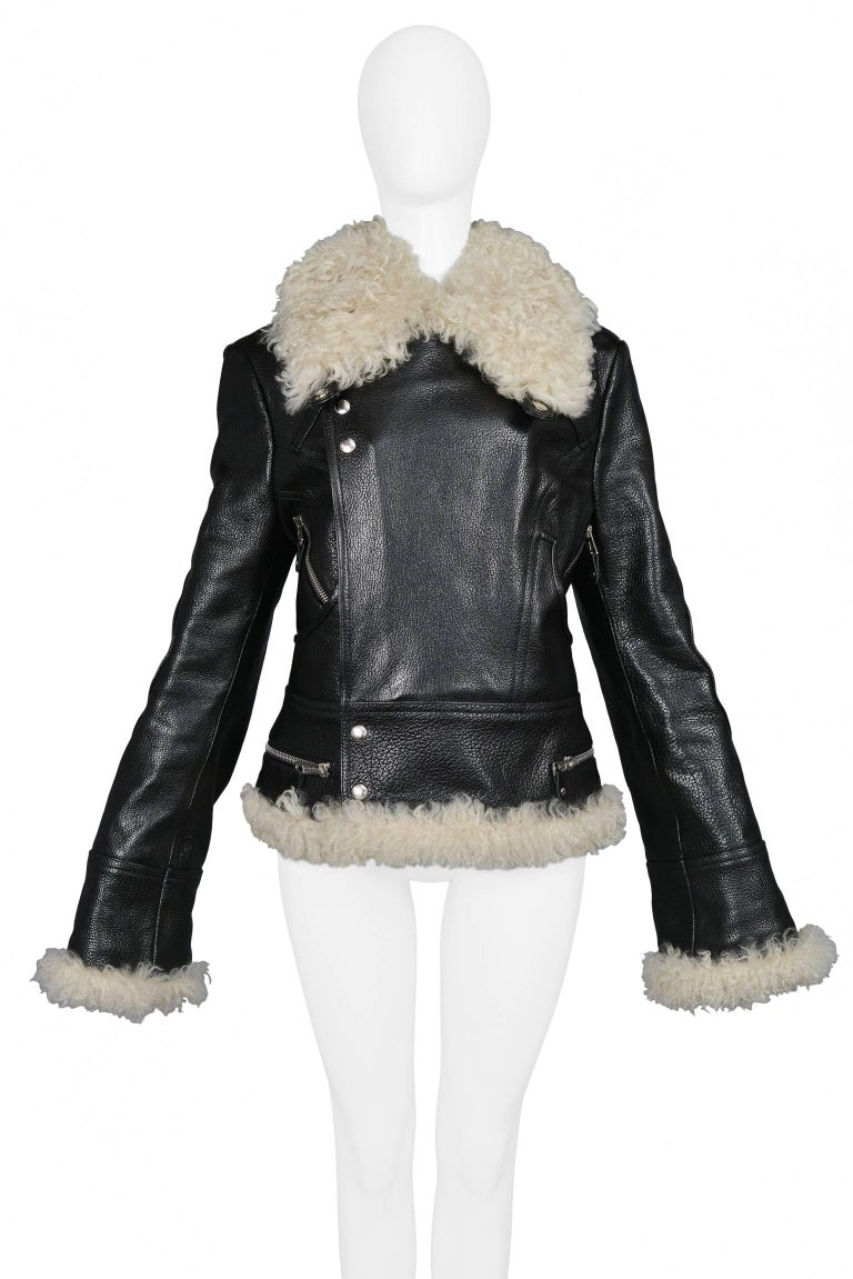 Balenciaga Leather and Goat Fur Motorcycle Jacket, A / W 2004 at 1stDibs | balenciaga  leather jacket black