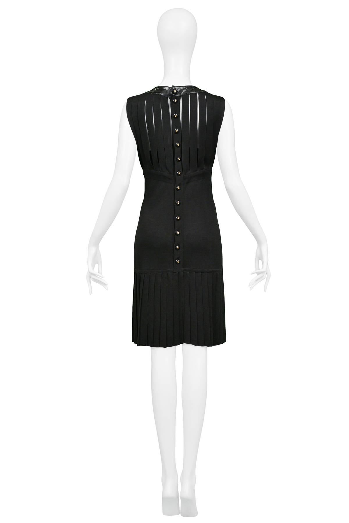 Women's Chanel Black Knit and Patent Leather Cut-Out Dress, 1990s 