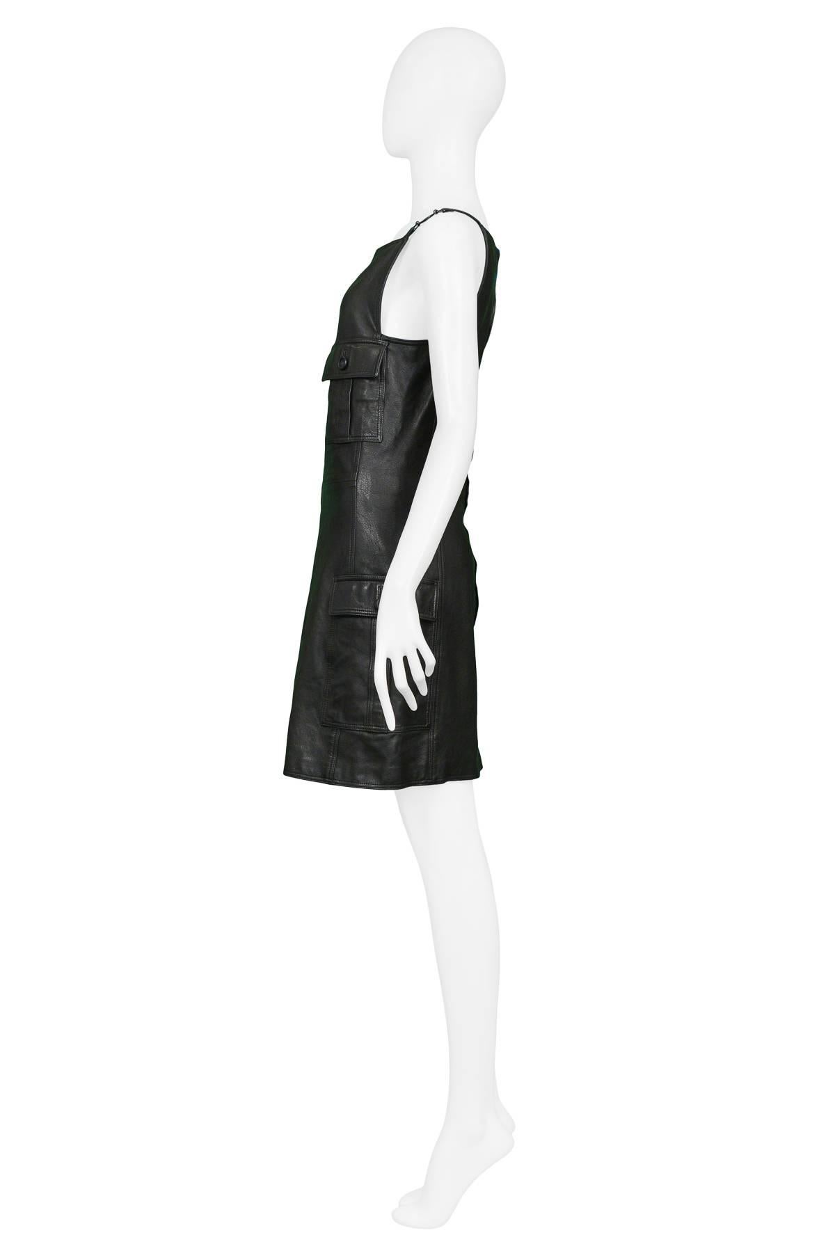 Black Vintage Versace 1990s Leather Medusa Pocket Dress