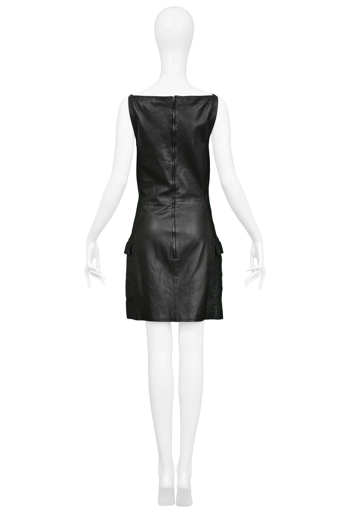 Vintage Versace 1990s Leather Medusa Pocket Dress In Excellent Condition In Los Angeles, CA