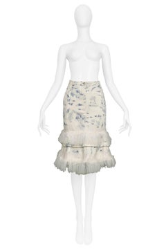 John Galliano Acid Wash Denim & Mongolian Fur Skirt