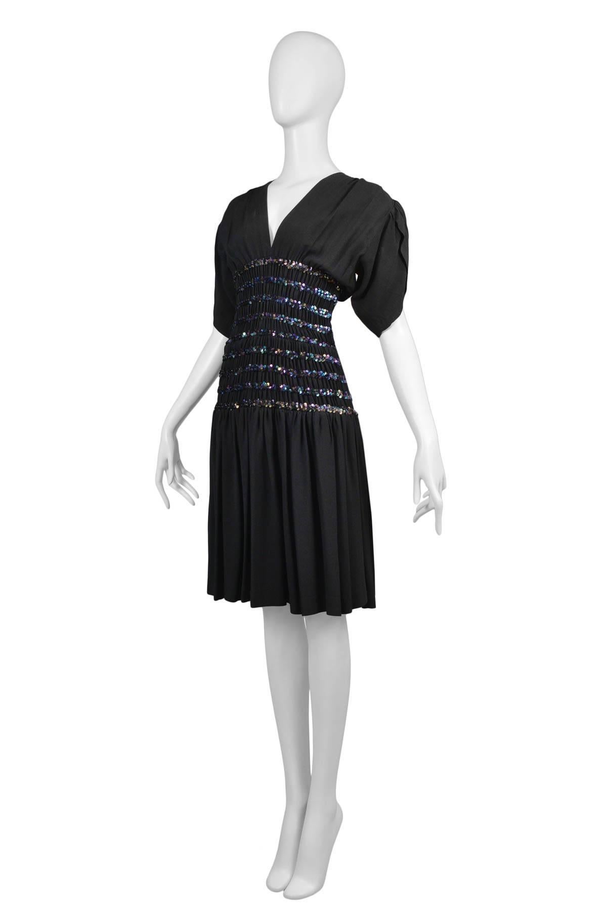 Women's Vintage Yves Saint Laurent 1983 Black Sequin Cocktail Dress 