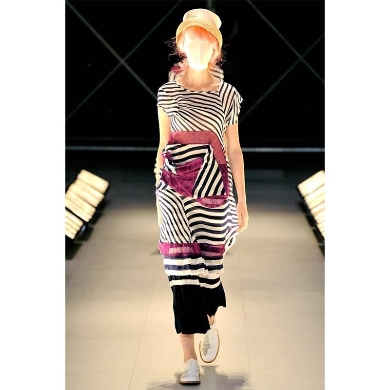 Junya Watanabe Stripe & Purple Lace Dress 2011 In Excellent Condition In Los Angeles, CA