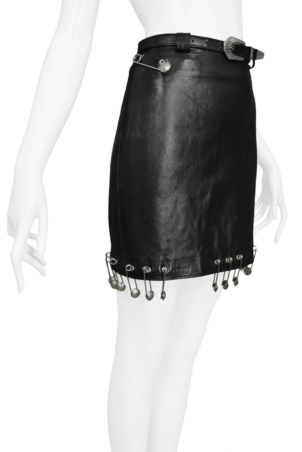 versace leather mini skirt