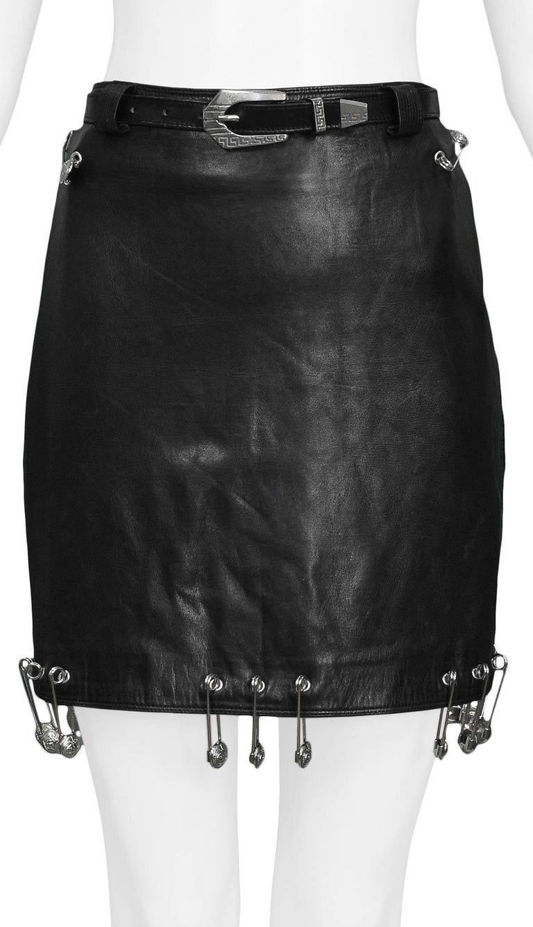 Vintage Gianni Versace 1994 Safety Pin Leather Mini Skirt at 1stDibs ...