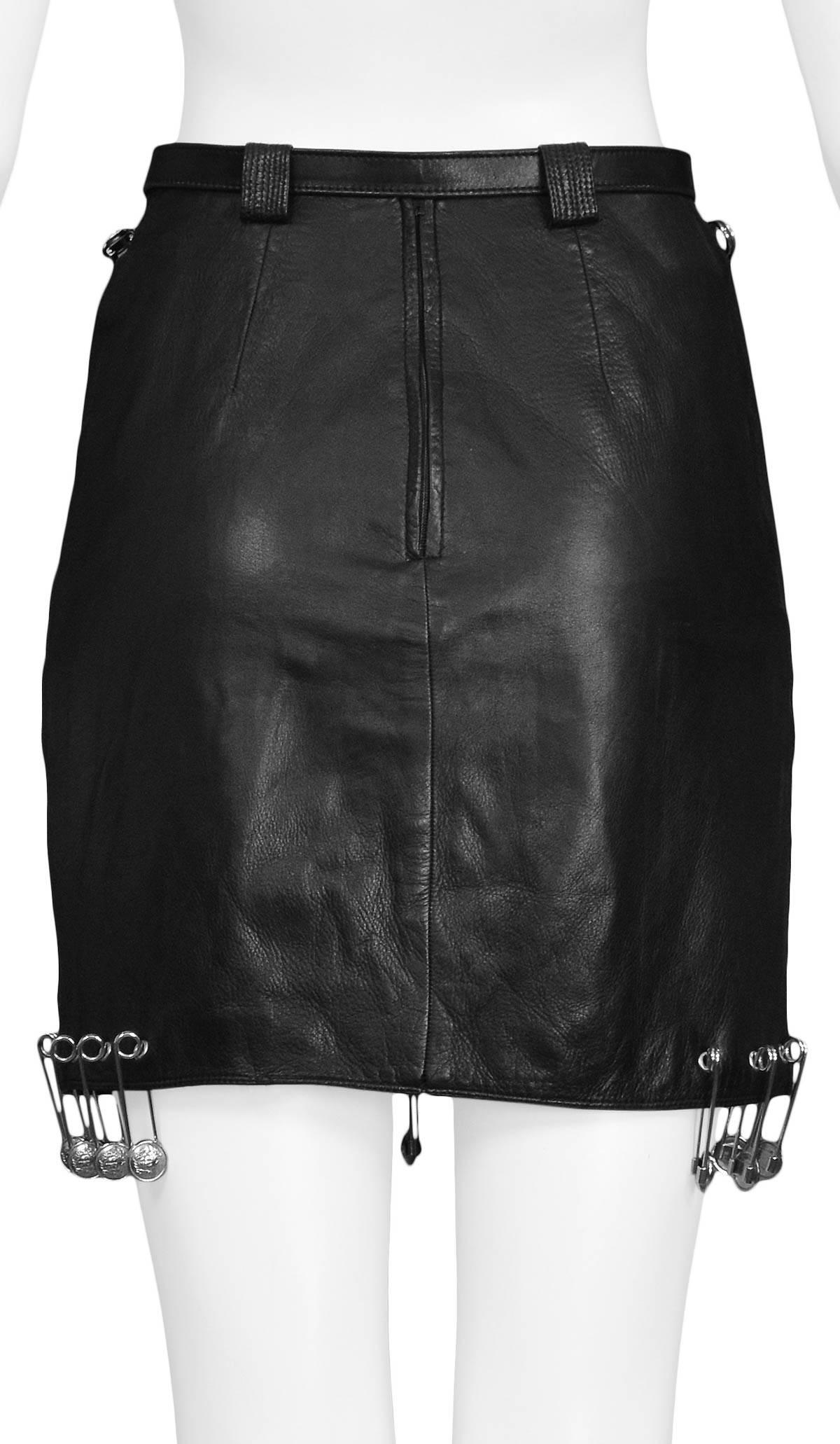 Vintage Gianni Versace 1994 Safety Pin Leather Mini Skirt  In Excellent Condition In Los Angeles, CA