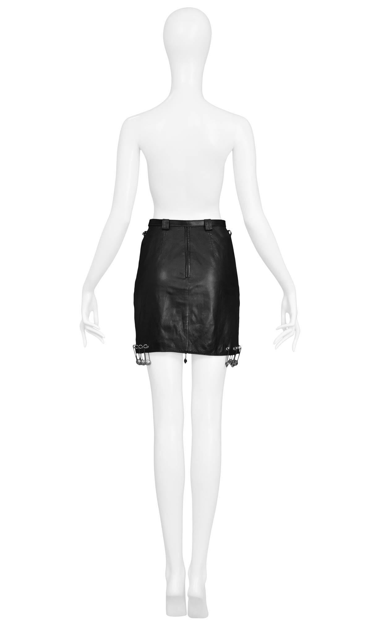 Women's Vintage Gianni Versace 1994 Safety Pin Leather Mini Skirt 