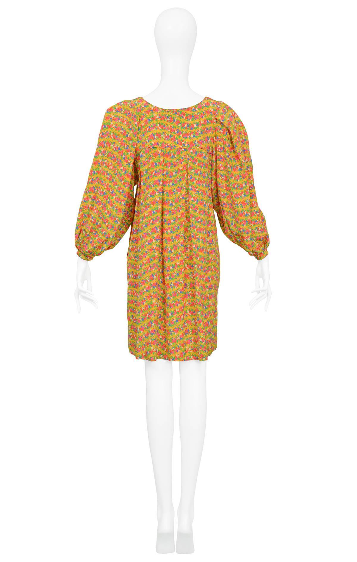 Women's Vintage Yves Saint Laurent 1970s Yellow Floral Smock Dress