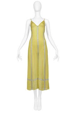 Vintage Prada Chartreuse Chiffon & Beaded Slip Dress 1996